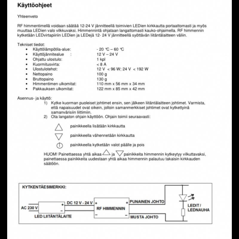 LED himmennin kaukosäätimellä FTLIGHT 12/24V