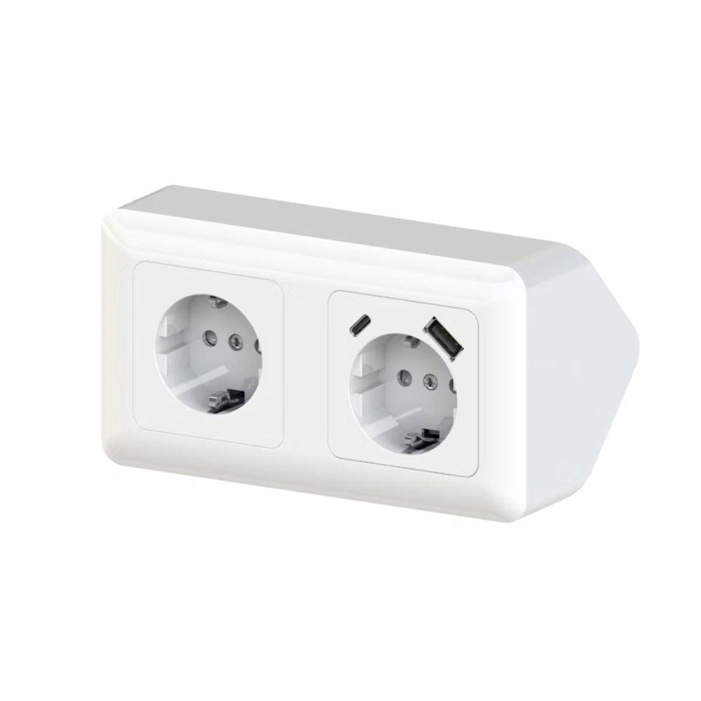 Pistorasia Opal Kulma, 2-osainen, USB A + USB C, valkoinen