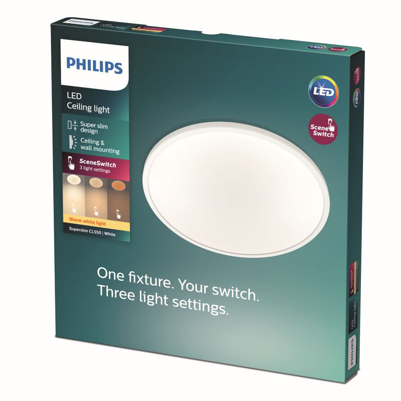 Kattovalaisin Philips Superslim CL550, 15W, 2700K, 1300lm, IP20, Ø250mm, himmennettävä