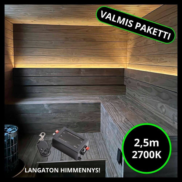 Led-nauhasetti saunaan, 2.5m, 10W/m, 24V, langattomalla himmentimellä