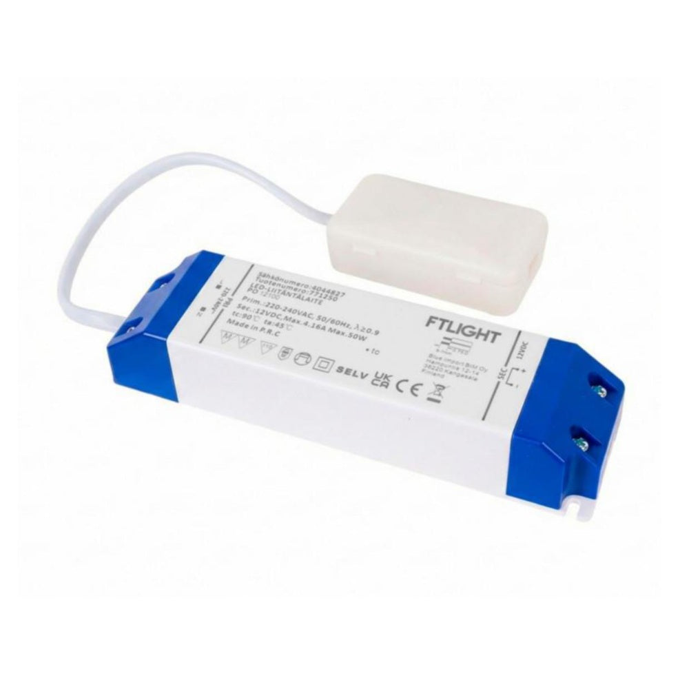 Led-virtalähde FTLIGHT 50W, 12V, IP20, kytkentäboksi