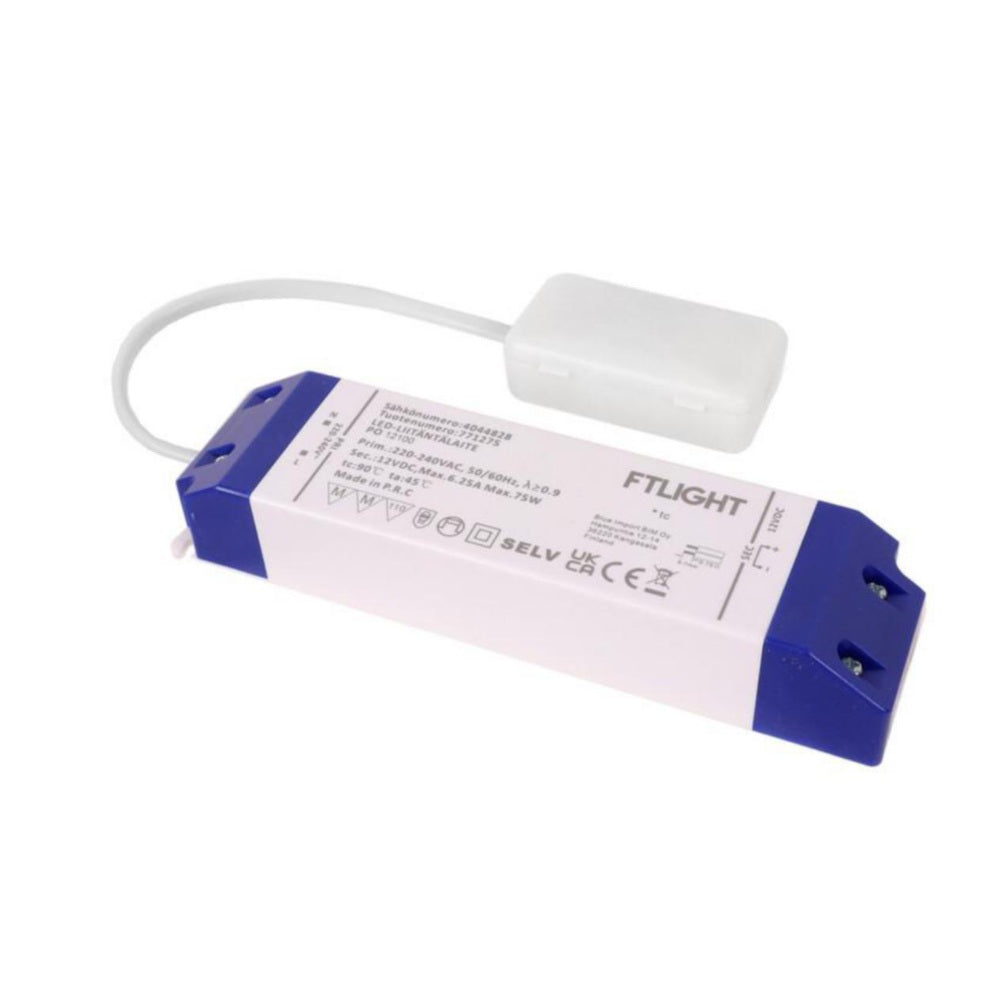 Led-virtalähde FTLIGHT 75W, 12V, IP20, kytkentäboksi