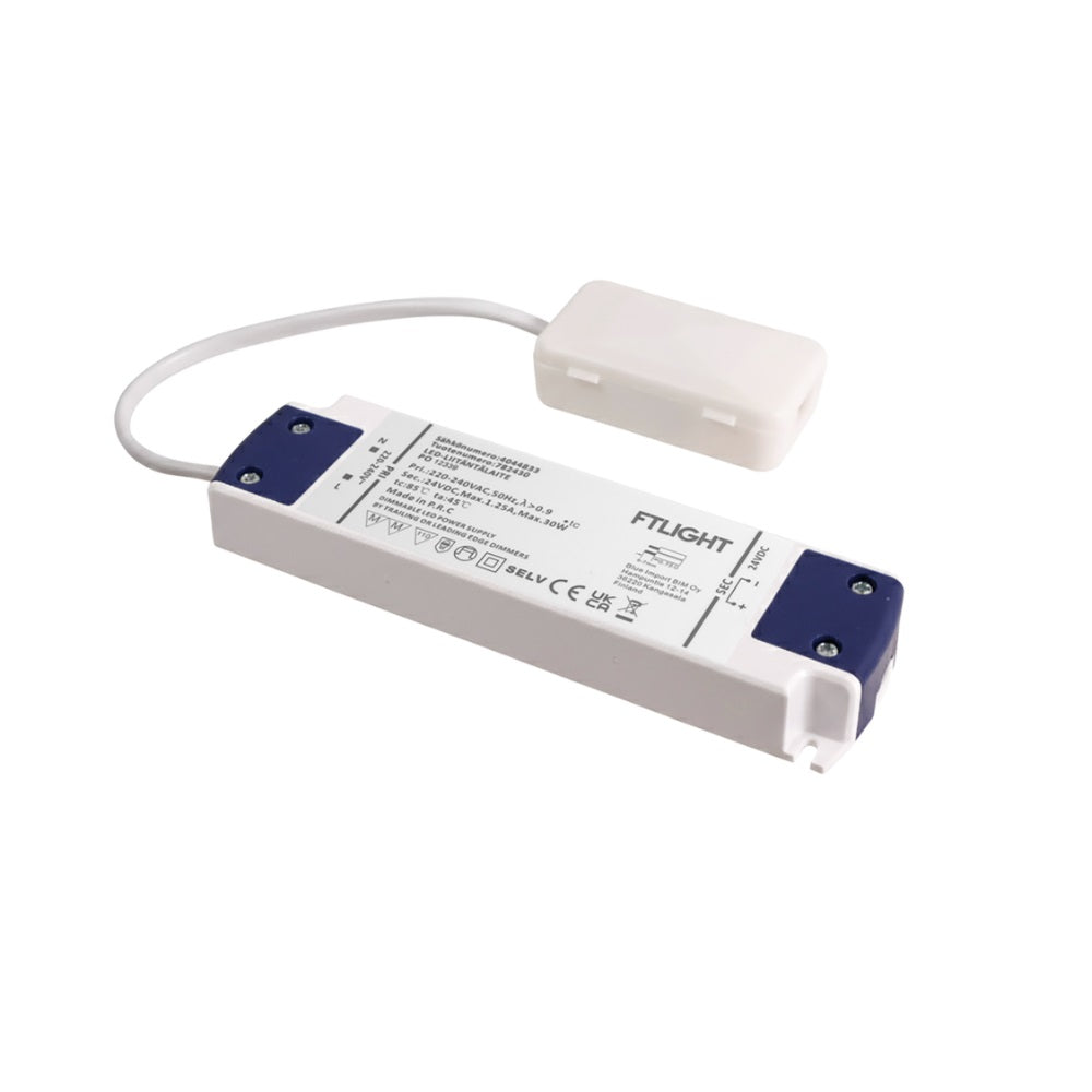 Led-virtalähde FTLIGHT 30W, 24V, IP20, kytkentäboksi, himmennettävä