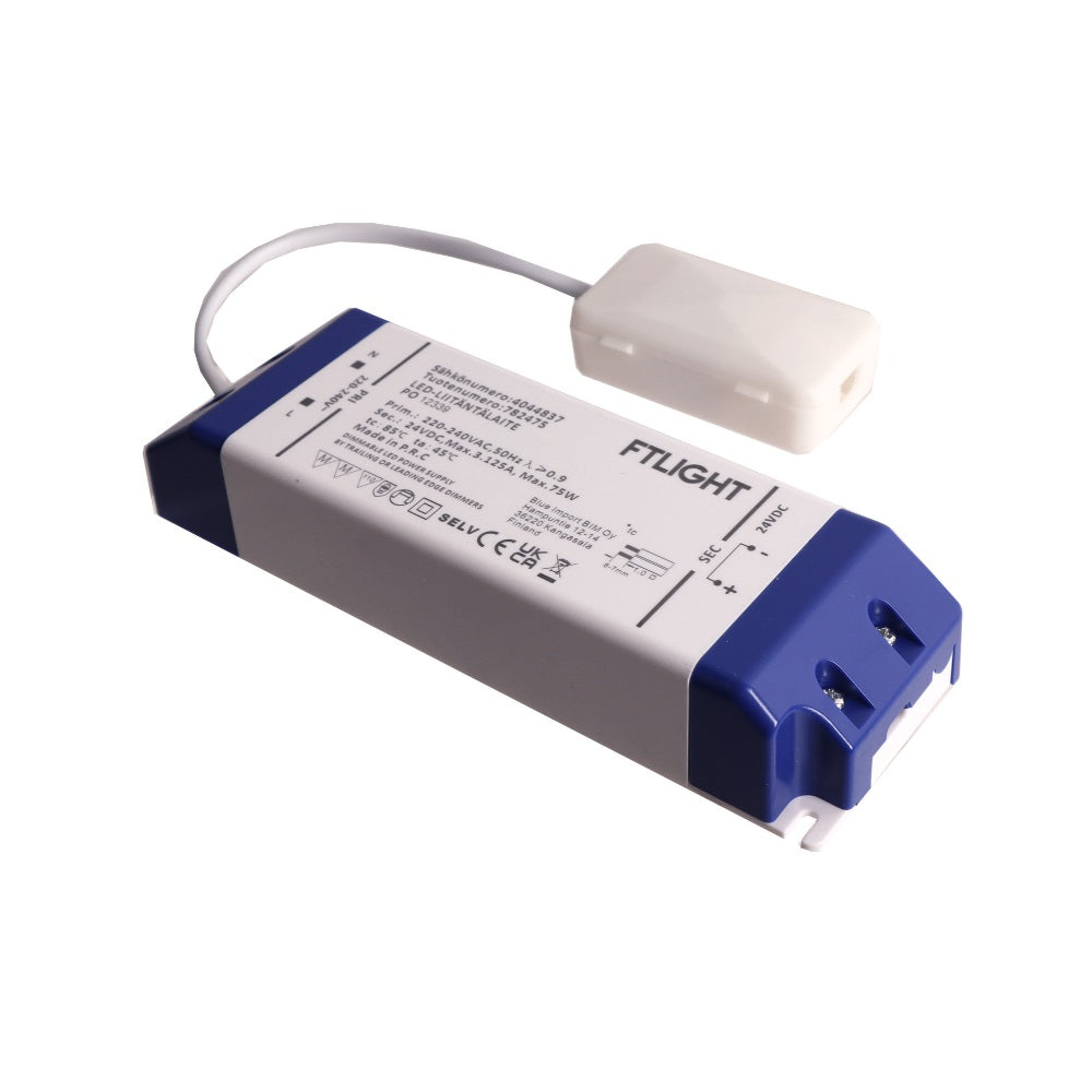 Led-virtalähde FTLIGHT 75W, 24V, IP20, kytkentäboksi, himmennettävä