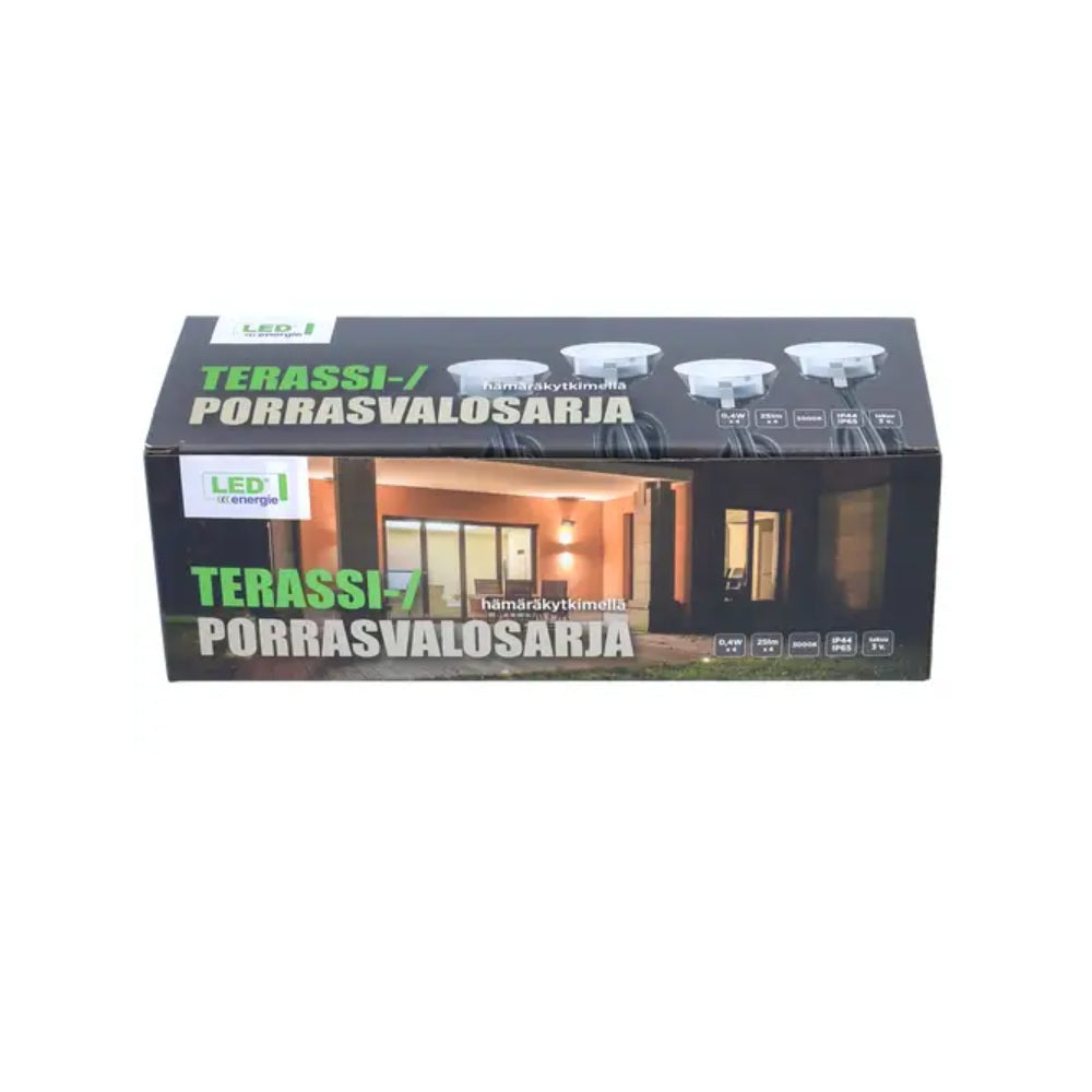 Terassivalosarja hämäräkytkimellä Led Energie 4x0,4W 3000K IP44/IP65