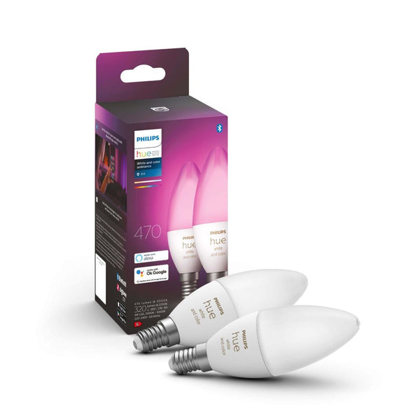 Philips Hue white and color ambiance B39 E14-älylamppu, 470lm, 2-pack