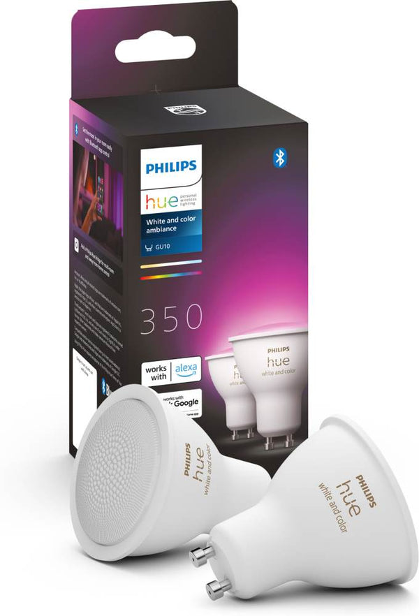 Philips Hue white and color ambiance GU10-älylamppu, 350lm, 2-pack