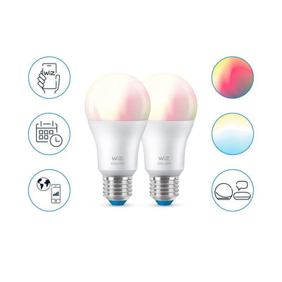 WiZ LED-älylamppu, E27, 806lm, RGBW, WiFi, 2-pack
