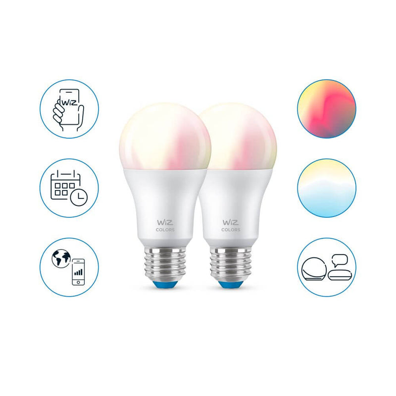 WiZ LED-älylamppu, E27, 806lm, RGBW, WiFi, 2-pack + WiZmote-kaukosäädin