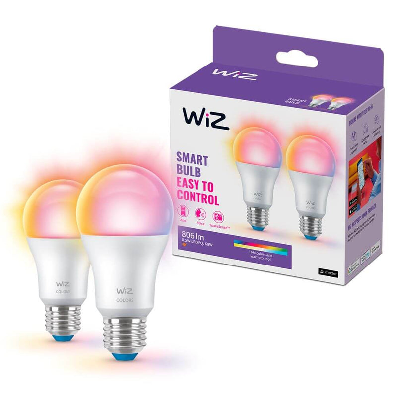 WiZ LED-älylamppu, E27, 806lm, RGBW, WiFi, 2-pack