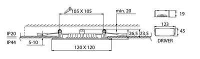 Alasvalo Airam Flat Sq, 9W, 500lm, IP44, himmennettävä, Ø120*26,5mm