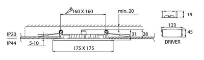 Alasvalo Airam Flat Sq, 12W, 900lm, IP44, himmennettävä, Ø175*31mm